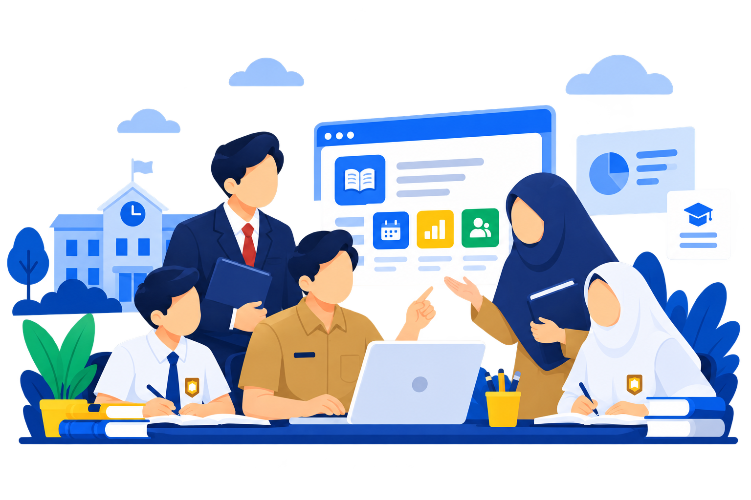Guru dan siswa menggunakan portal akademik sekolah